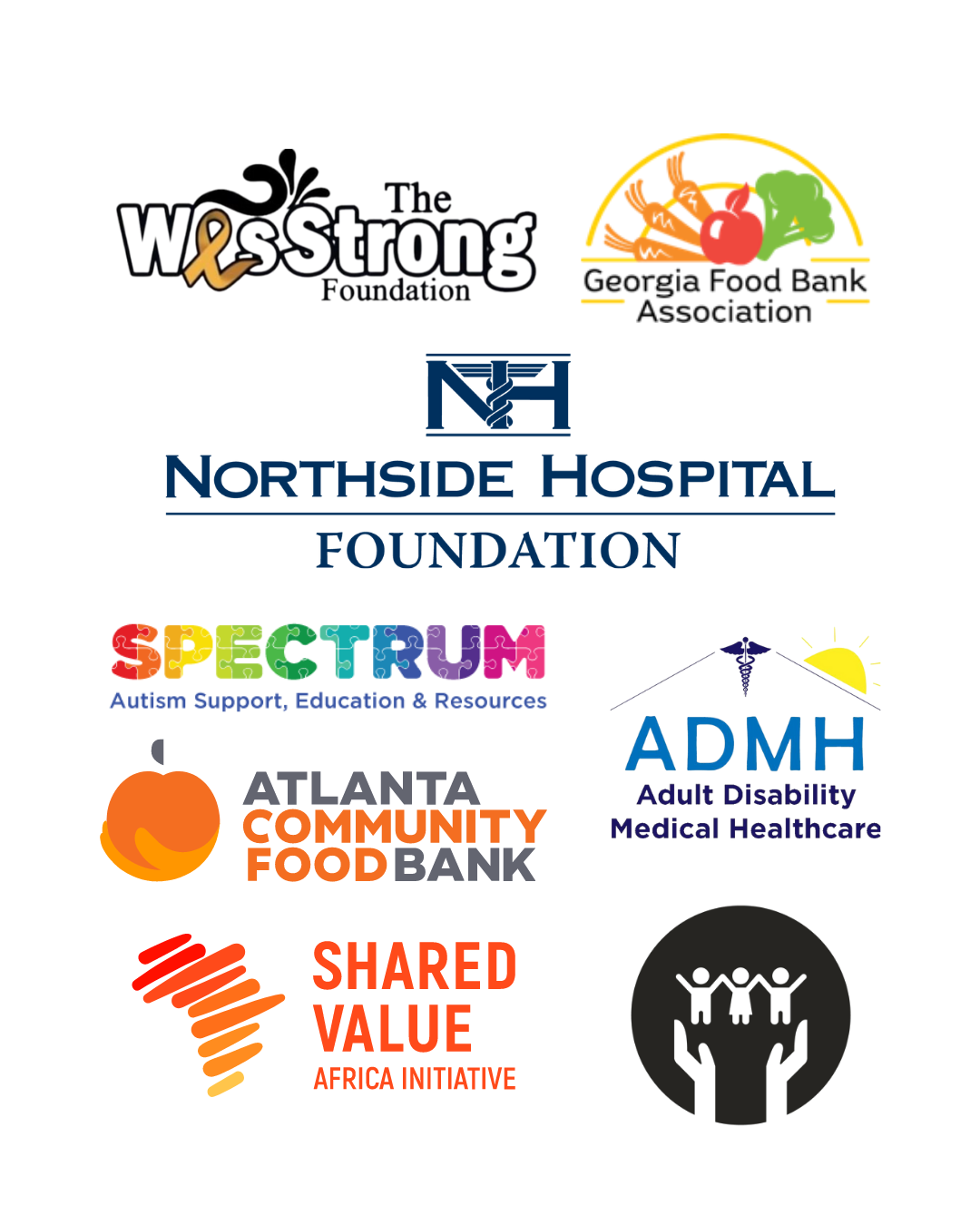 Charitable organizations logos Logo of organizations like Georgia Food Bank Association, Atlanta Community Foodbank, ADMH etc.